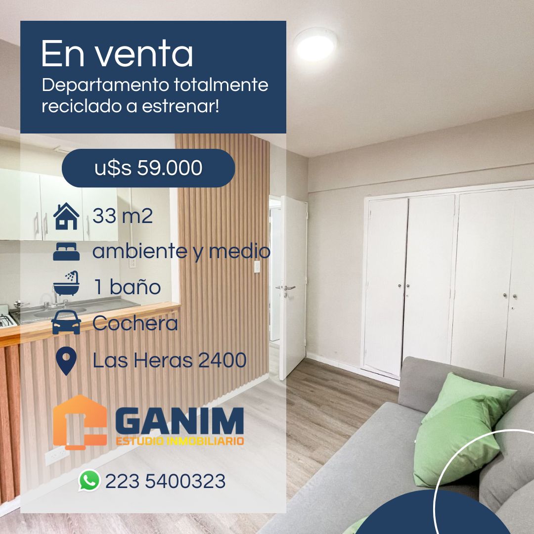 Departamento Ambiente y 1/2 al frente c/Cochera