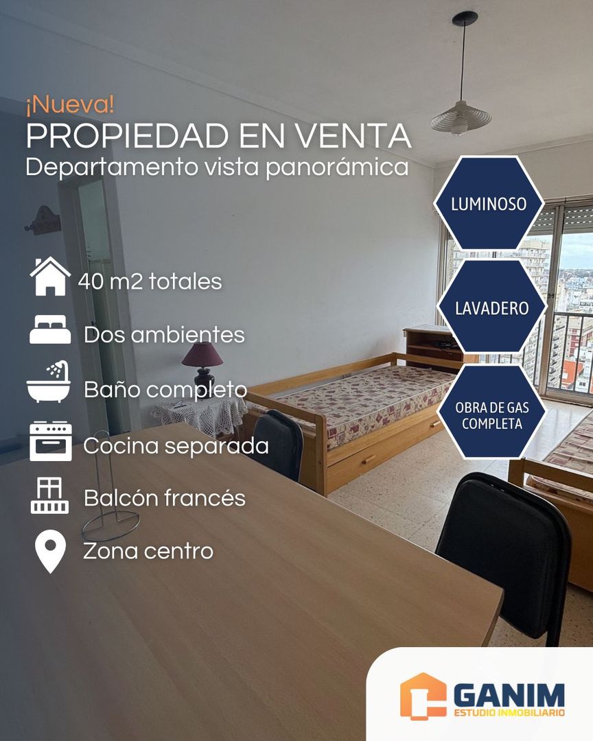 Departamento 2 ambientes con balcon - vista amplia