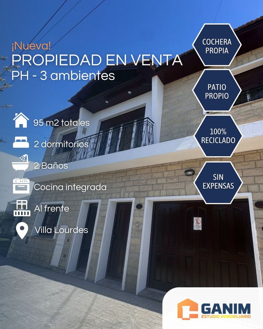 PH 3 ambientes al frente - patio y cochera