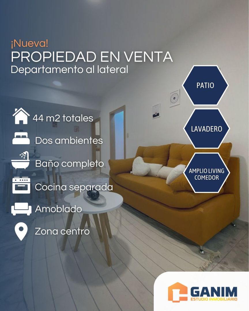 Departamento 2 ambientes al lateral - Centro