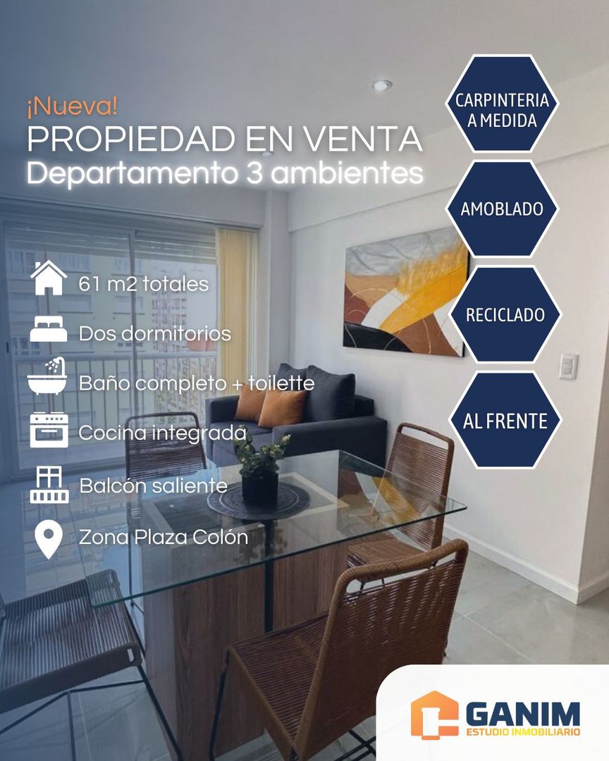 Departamento 3 ambientes al frente con balcon. 