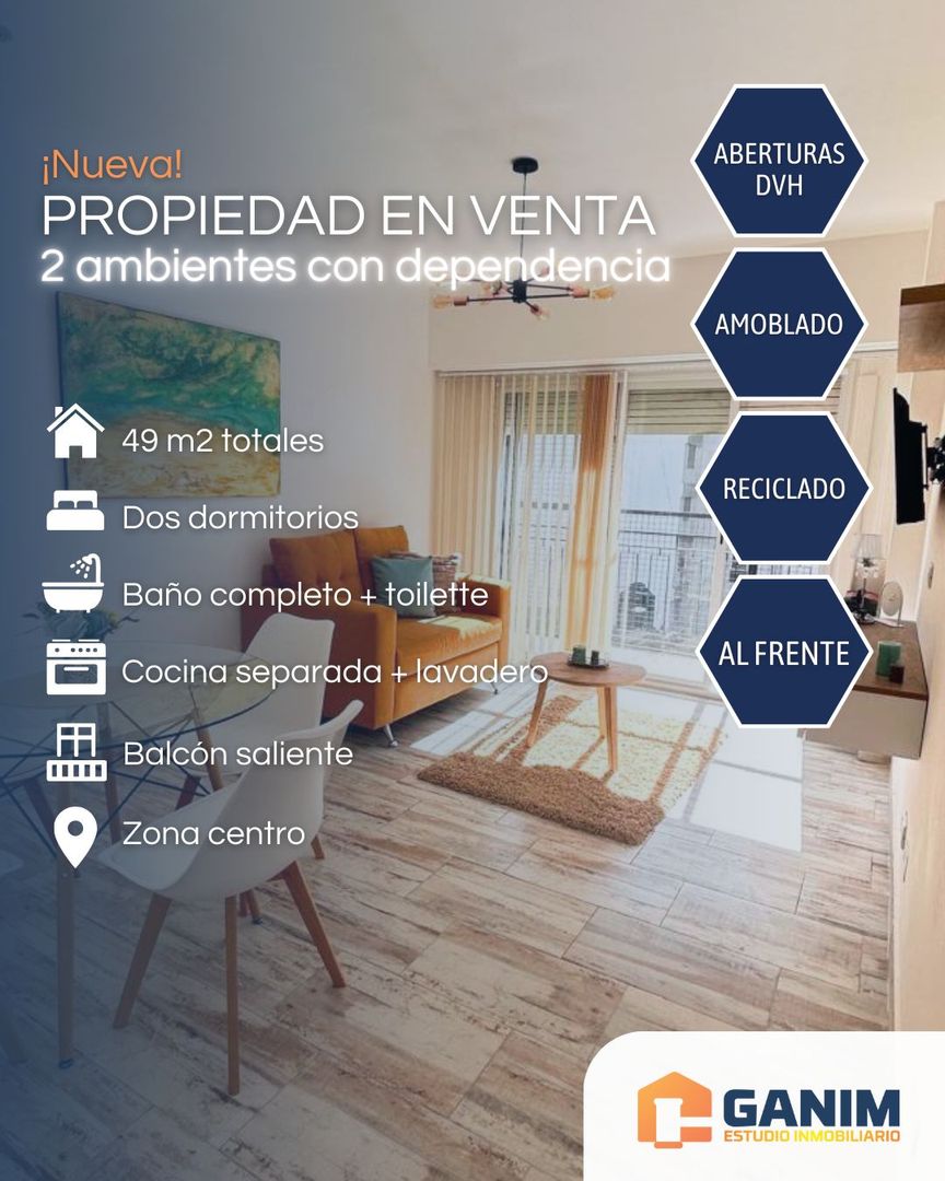 Departamento 2 ambientes c/ frente con dependencia