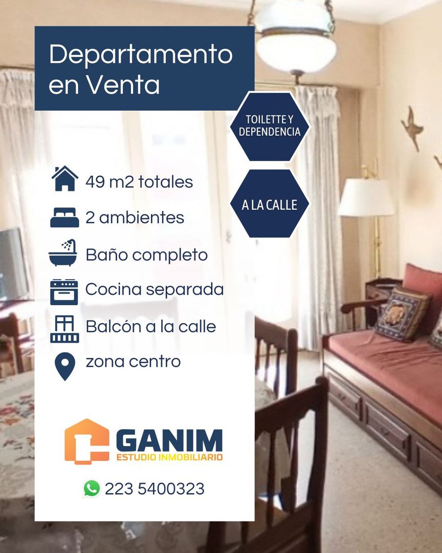 Departamento 2 ambientes con Dependencia - Frente 