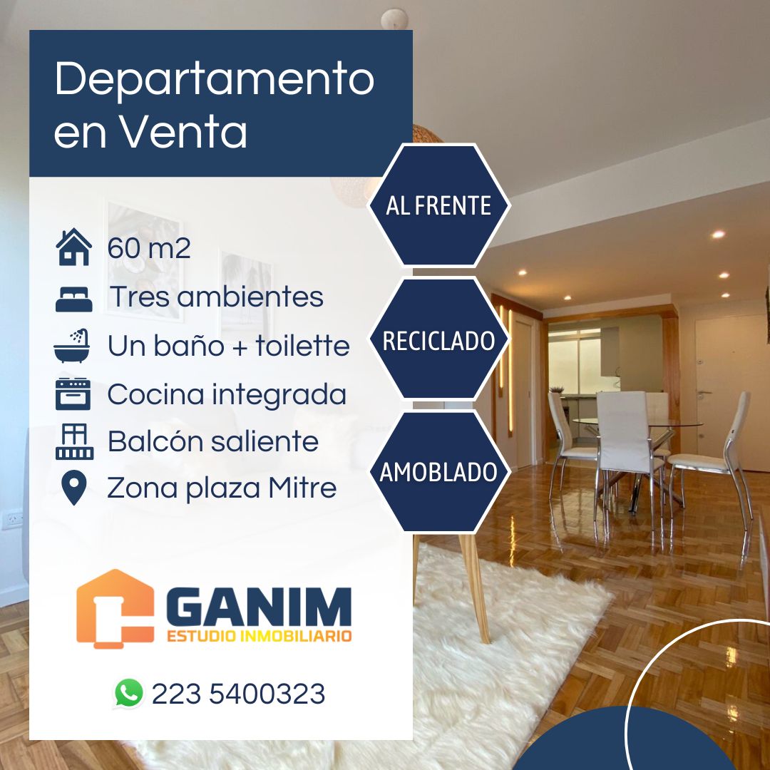 Departamento 3 ambientes al frente con balcon