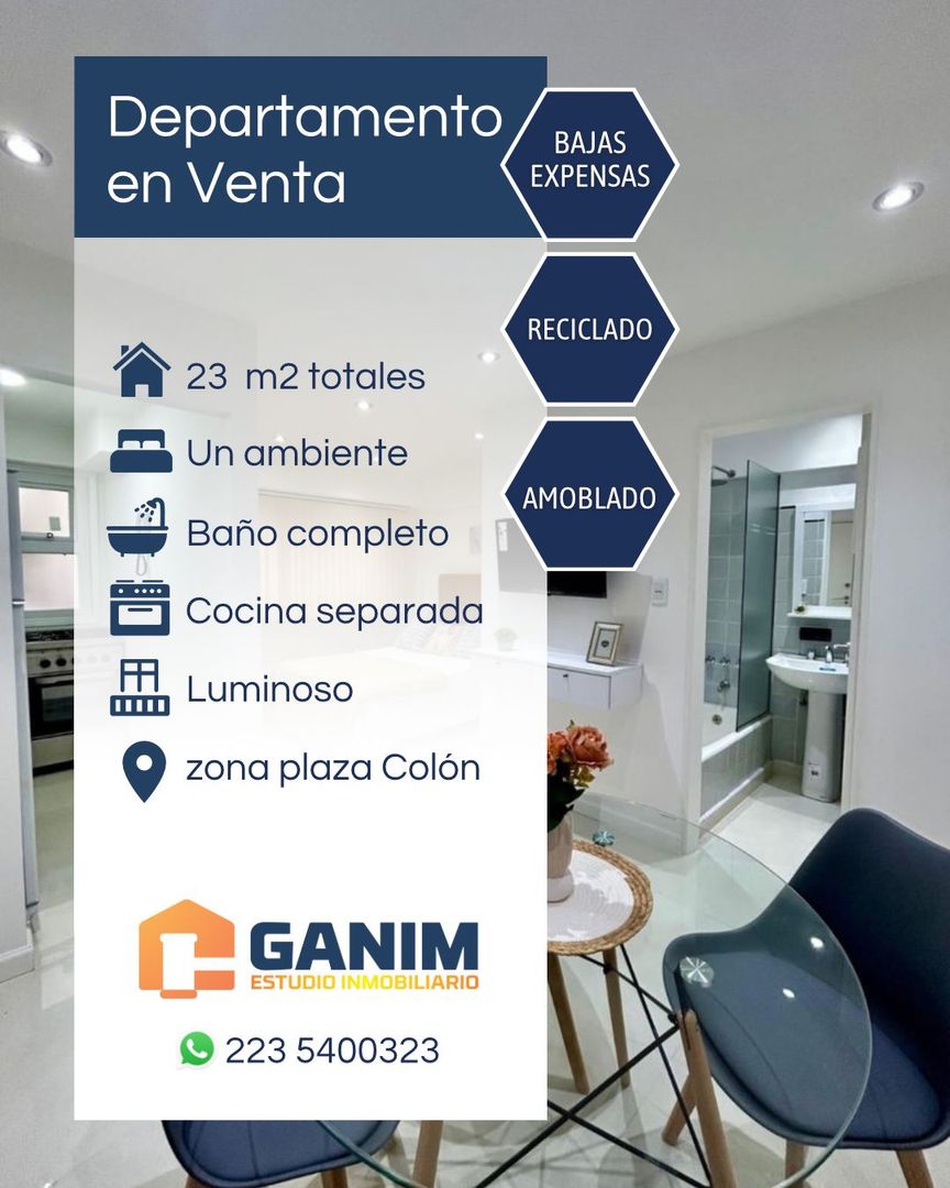 Departamento 1 amb cfte Av Colon