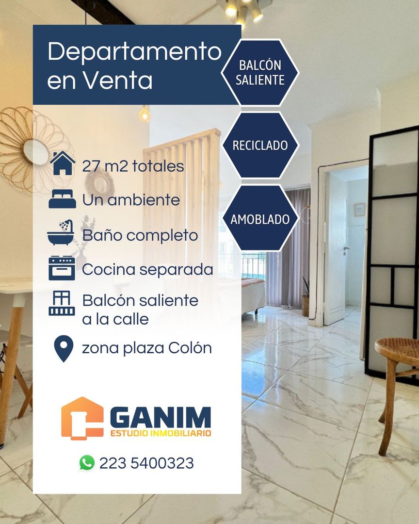 Departamento 1 ambiente con balcón 