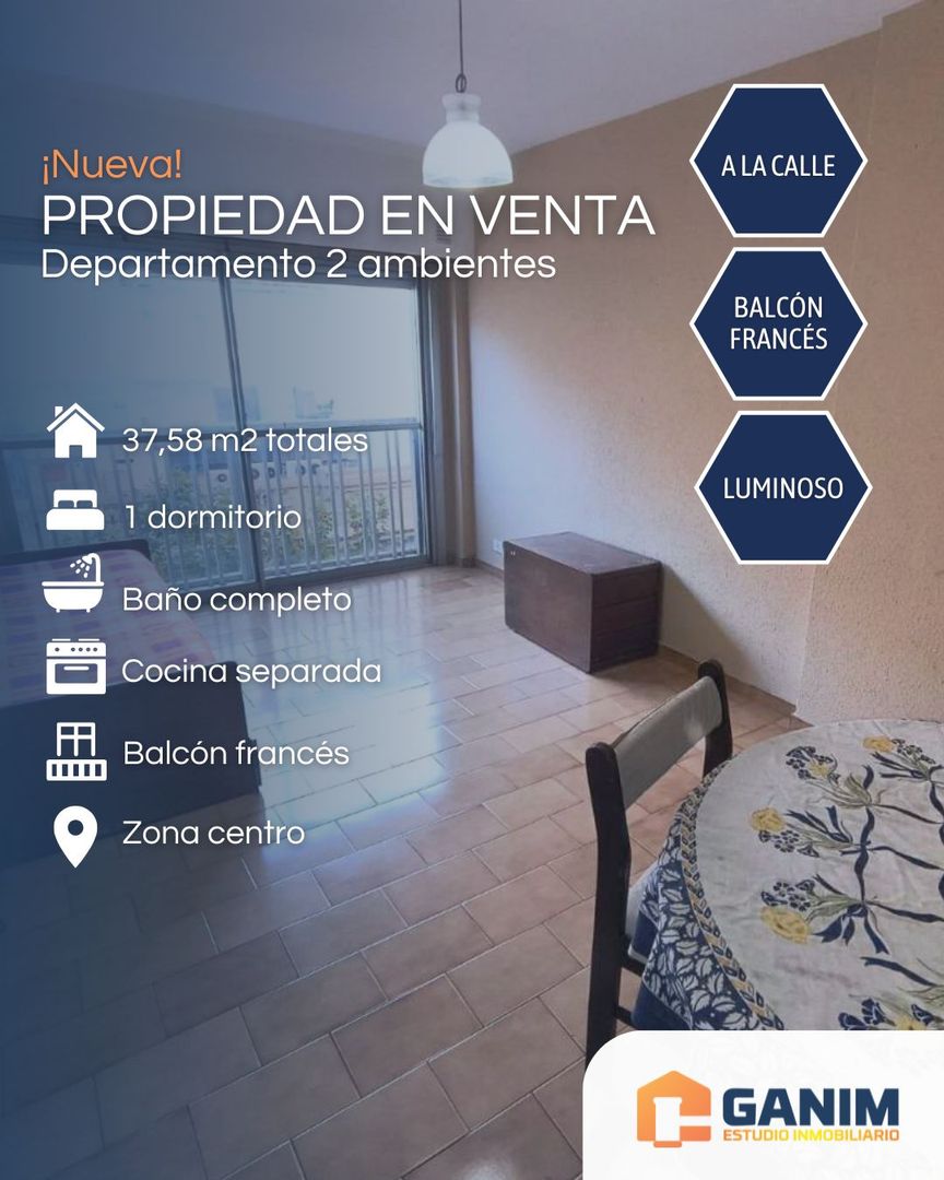 Departamento 2 ambientes al frente balcon frances