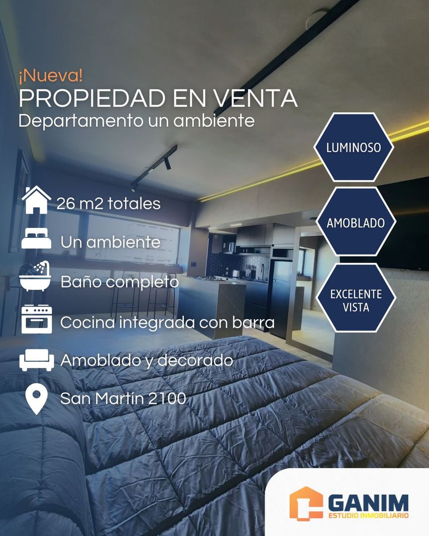 Departamento 1 ambiente con cochera