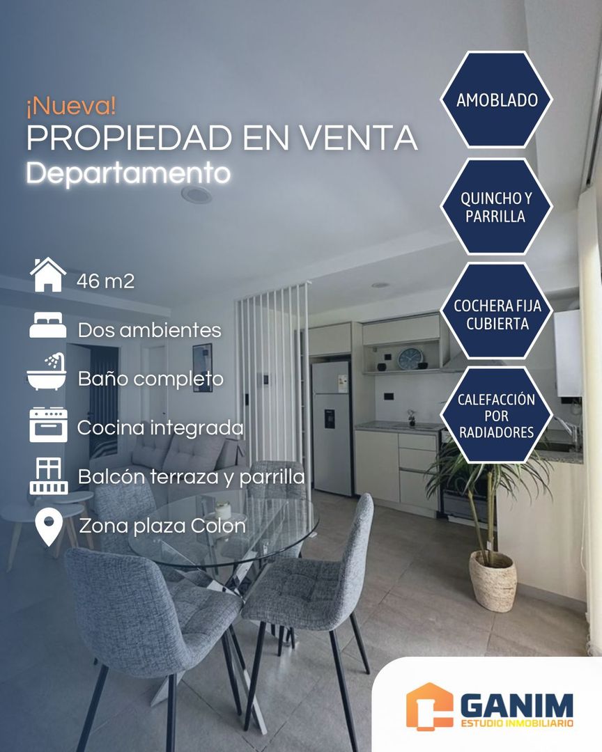 Depto. 2 ambientes c/ balcon saliente y parrilla.